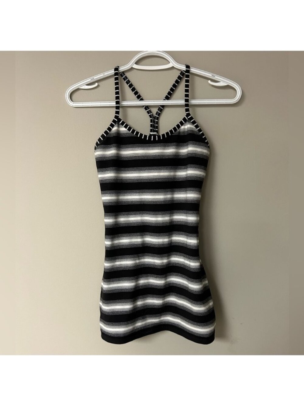 Lululemon Power Y‎ Luon Capilano Black & White Stripe Tank Top